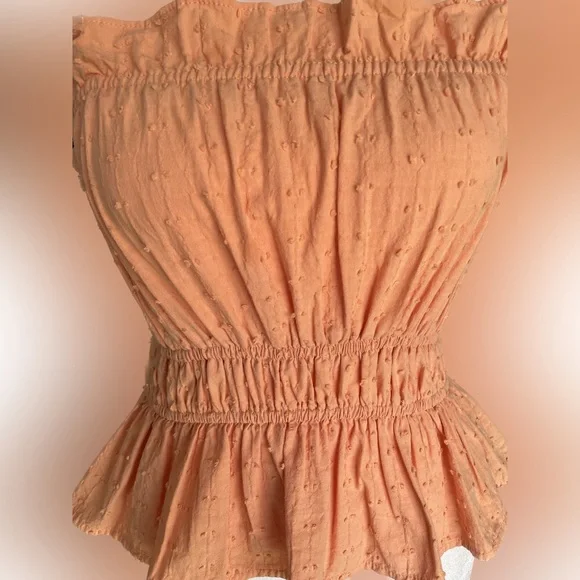 Loveriche | Coral Swiss Dot Ruffle Peplum Tank Top | Size Small - Picture 4 of 6